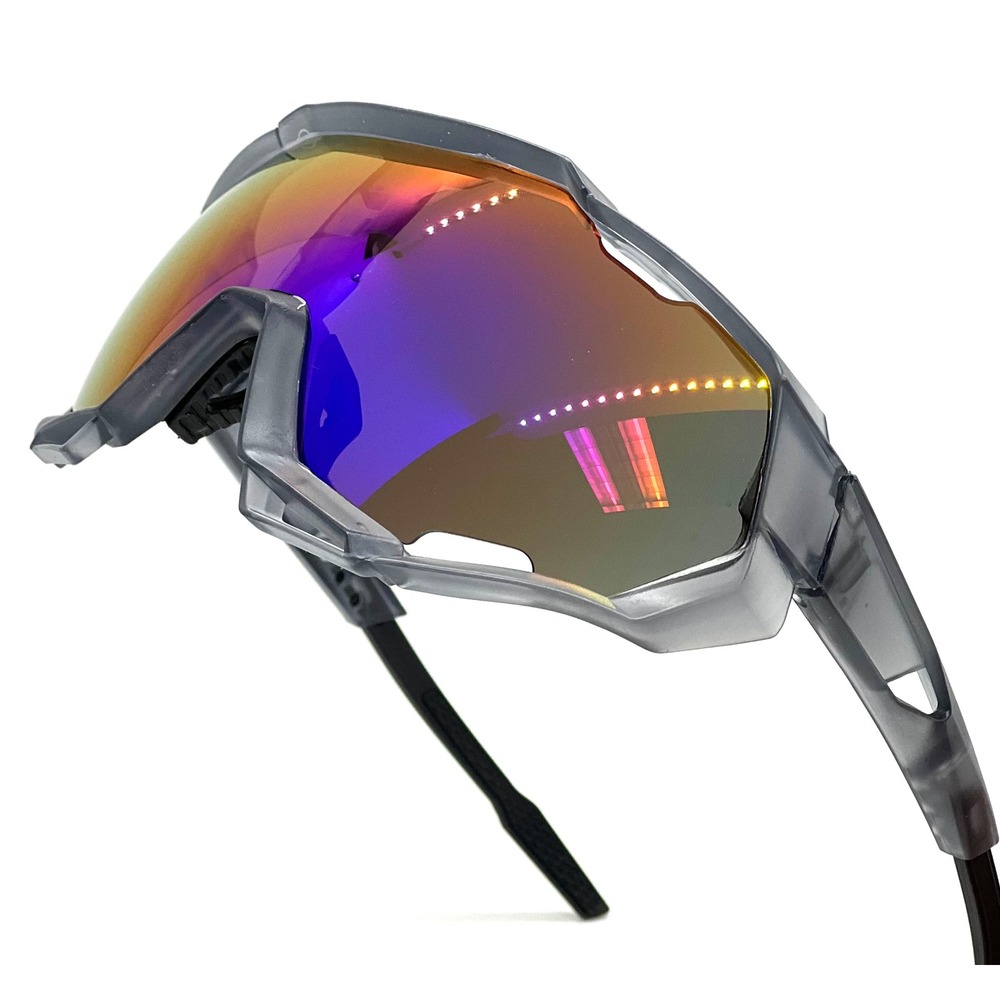 Grey Shield Sunglasses Iridescent Mirror Lens Sport Geometric Cyberpunk Wrap - Picture 7 of 10